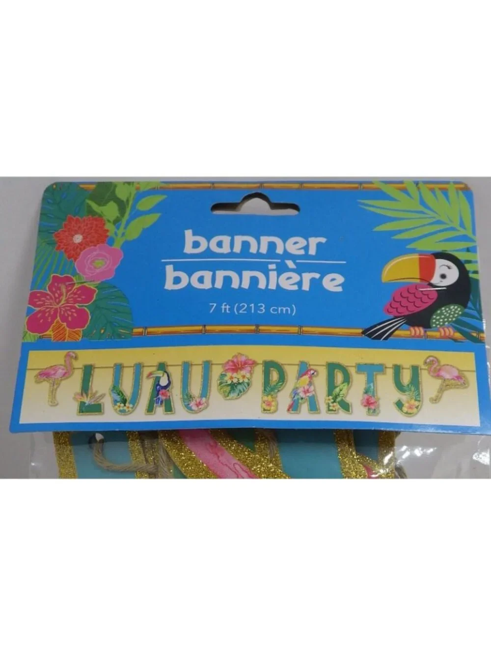 Luau Party Banner Pink Flamingo Parrot 7 Feet Glitter Garland Beach Pool Coastal